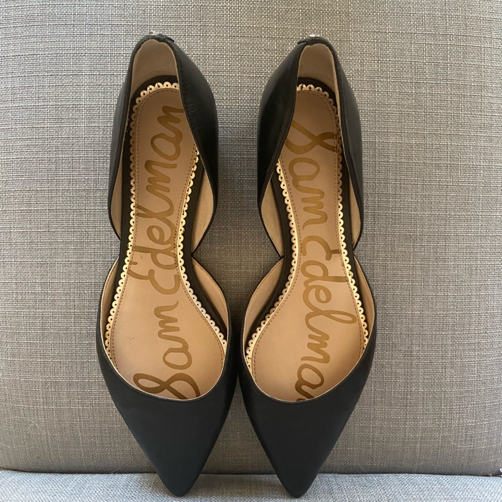 SAM EDELMAN SIZE 7 POINTED TOE FLATS BLACK LEATHER